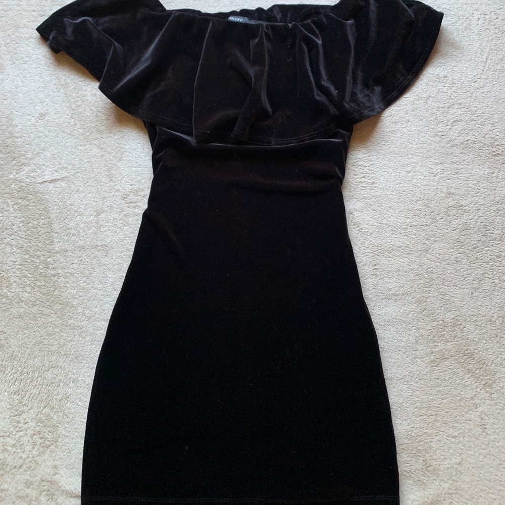 Suede Black Off the Shoulders Dress
